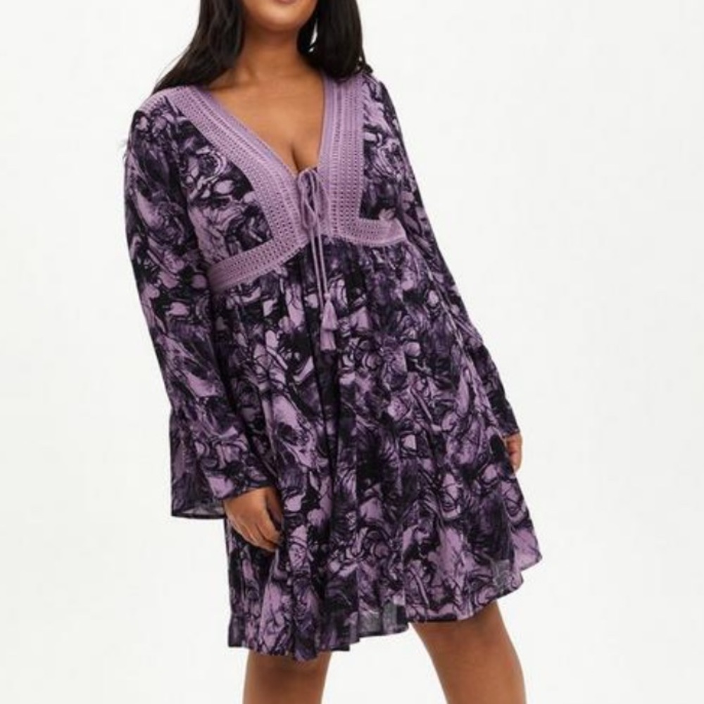 Torrid Mini Gauze Lace-Up Skater Dress